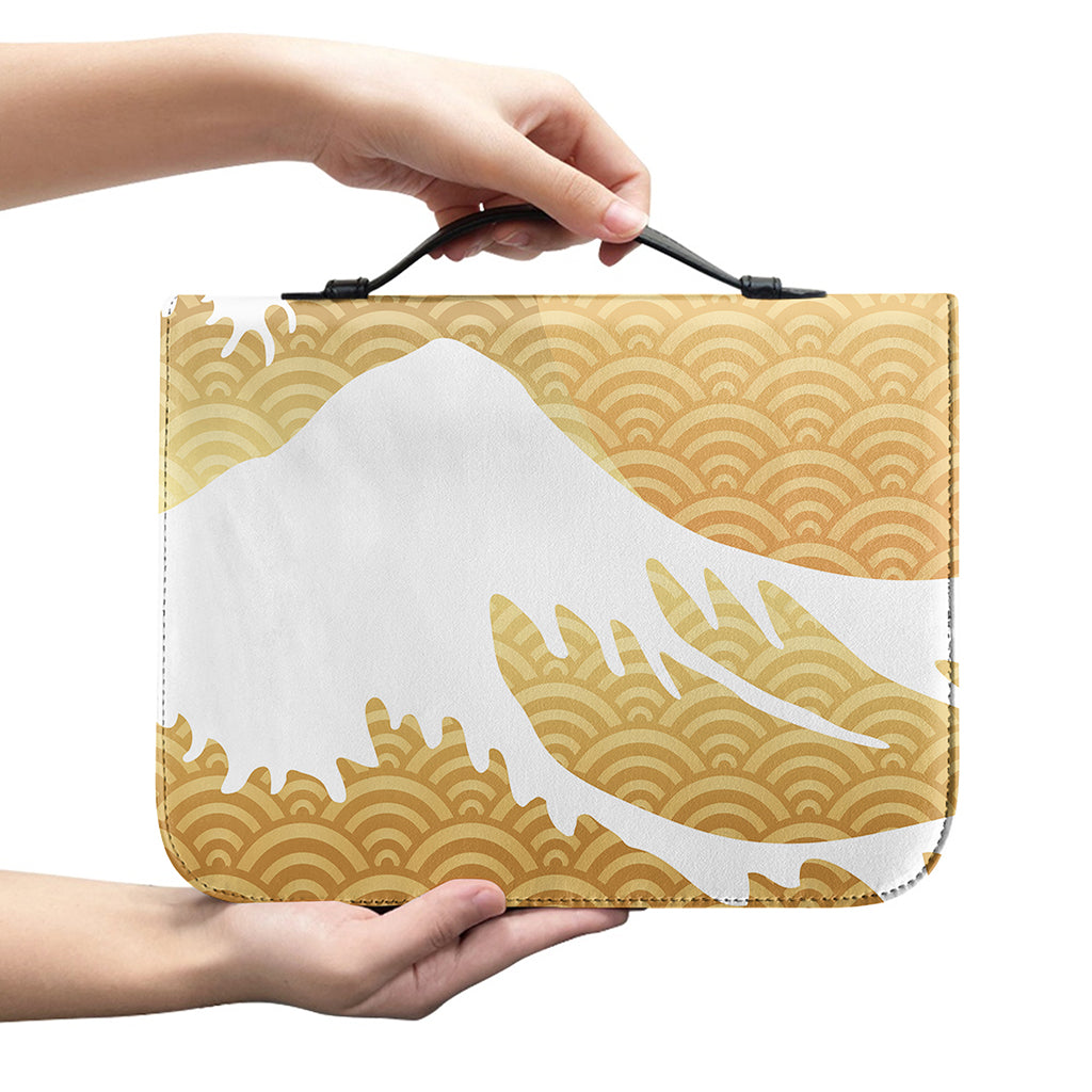 Golden Kanagawa Wave Print Leather Bible Cover