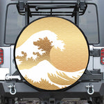 Golden Kanagawa Wave Print Leather Spare Tire Cover