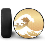 Golden Kanagawa Wave Print Leather Spare Tire Cover