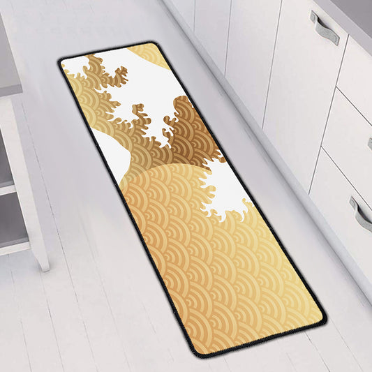 Golden Kanagawa Wave Print Long Kitchen Mat
