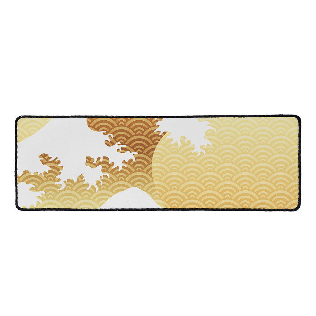 Golden Kanagawa Wave Print Long Kitchen Mat