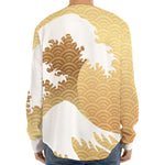 Golden Kanagawa Wave Print Long Sleeve Baseball Jersey
