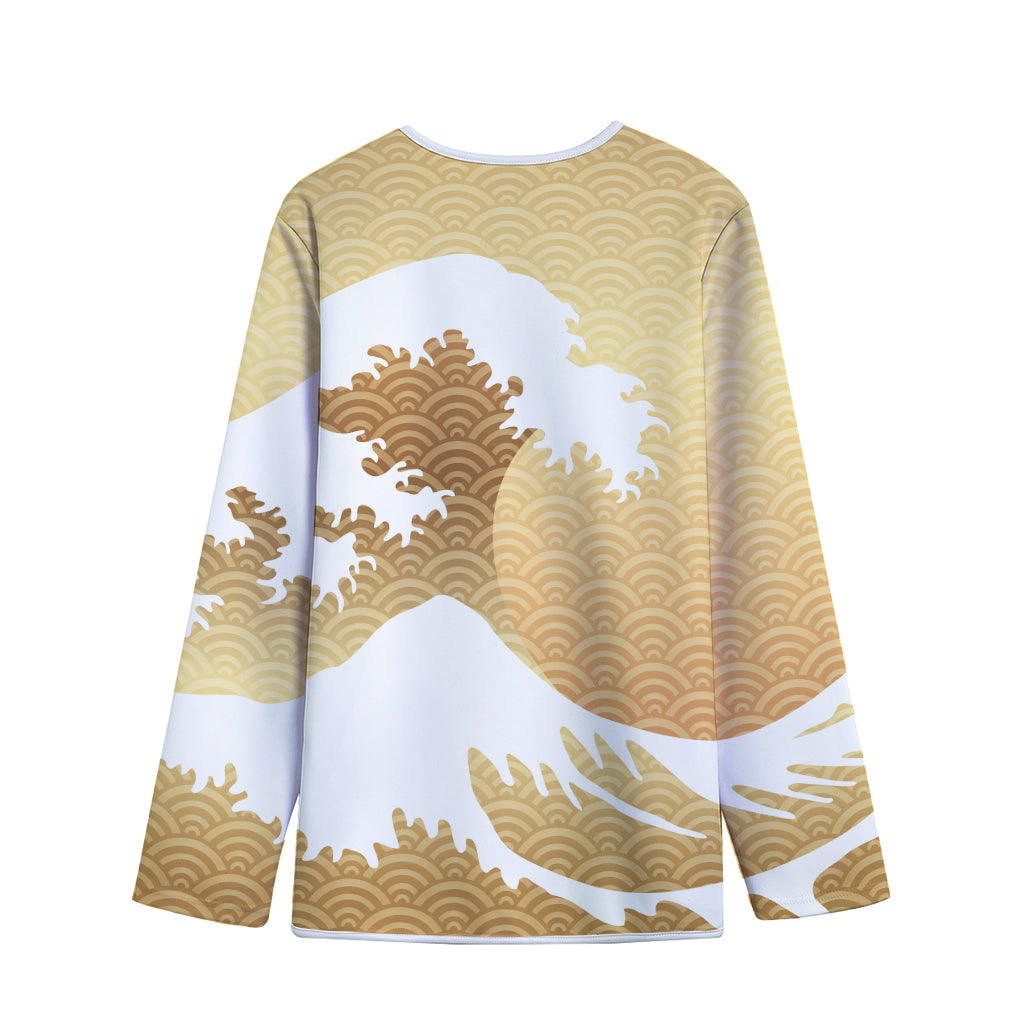 Golden Kanagawa Wave Print Long Sleeve Short Coat