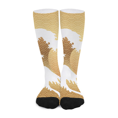 Golden Kanagawa Wave Print Long Socks