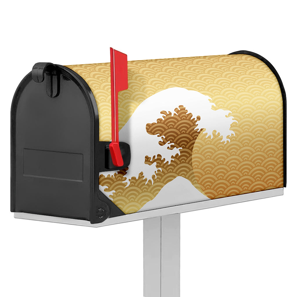 Golden Kanagawa Wave Print Mailbox Cover