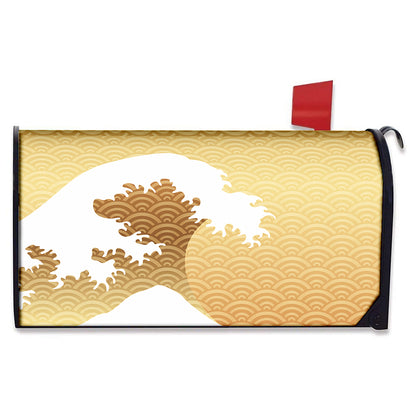 Golden Kanagawa Wave Print Mailbox Cover