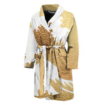 Golden Kanagawa Wave Print Men's Bathrobe