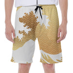 Golden Kanagawa Wave Print Men's Beach Shorts