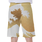 Golden Kanagawa Wave Print Men's Beach Shorts