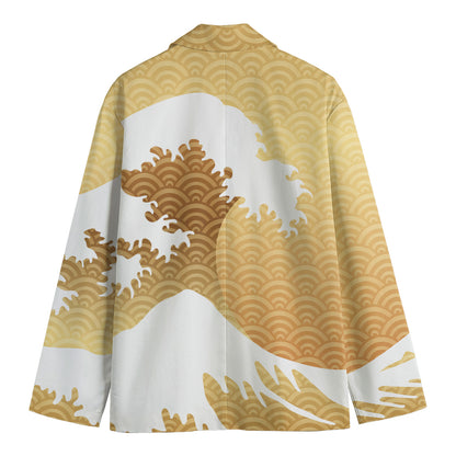 Golden Kanagawa Wave Print Men's Blazer