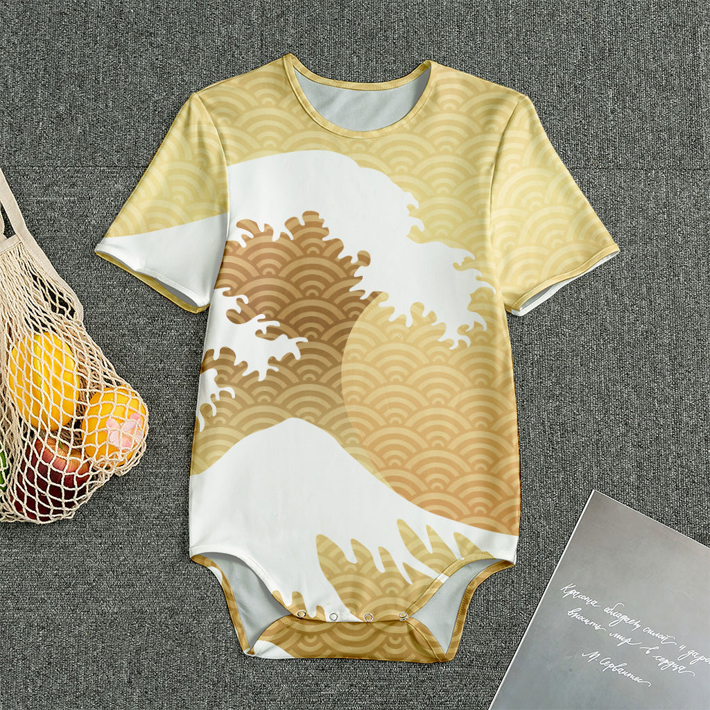 Golden Kanagawa Wave Print Men's Bodysuit