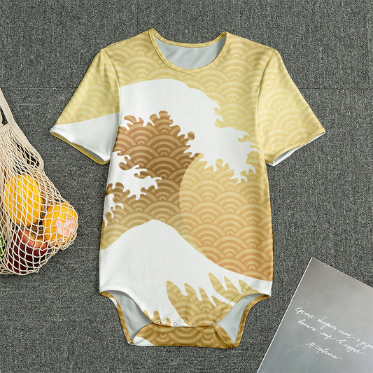 Golden Kanagawa Wave Print Men's Bodysuit