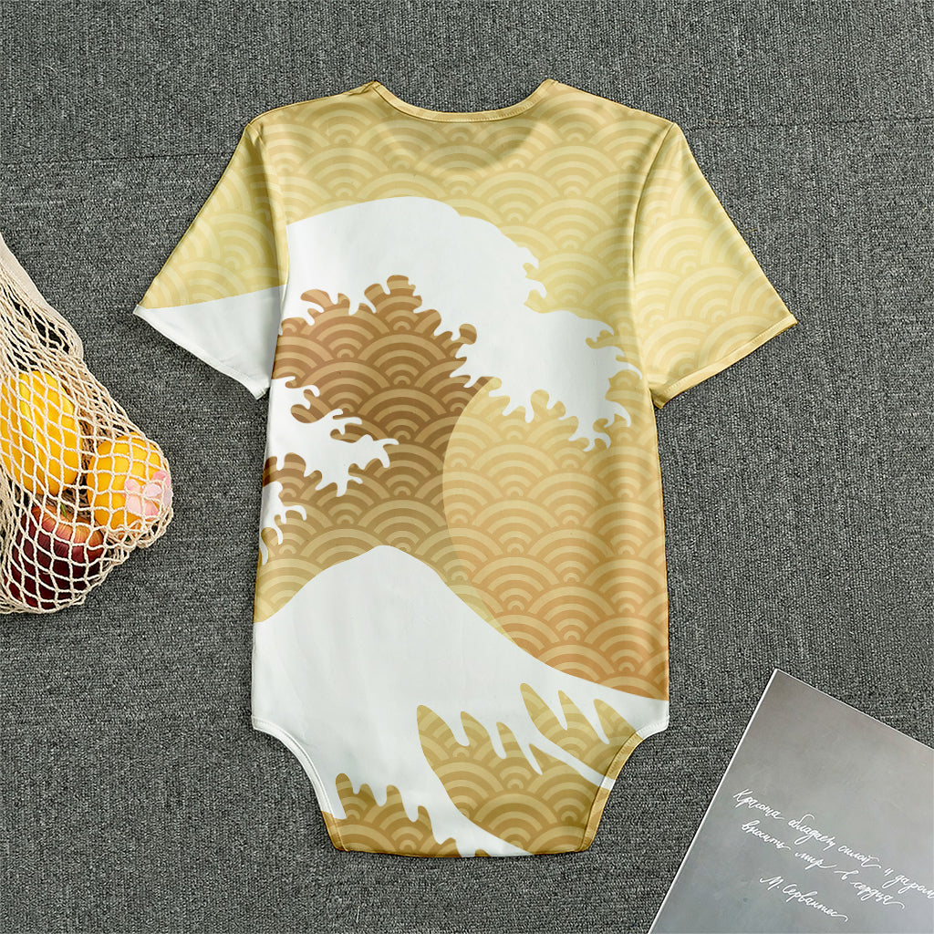 Golden Kanagawa Wave Print Men's Bodysuit
