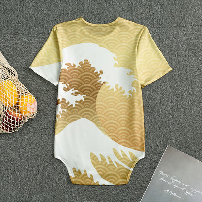 Golden Kanagawa Wave Print Men's Bodysuit