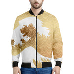 Golden Kanagawa Wave Print Men's Bomber Jacket