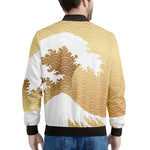 Golden Kanagawa Wave Print Men's Bomber Jacket