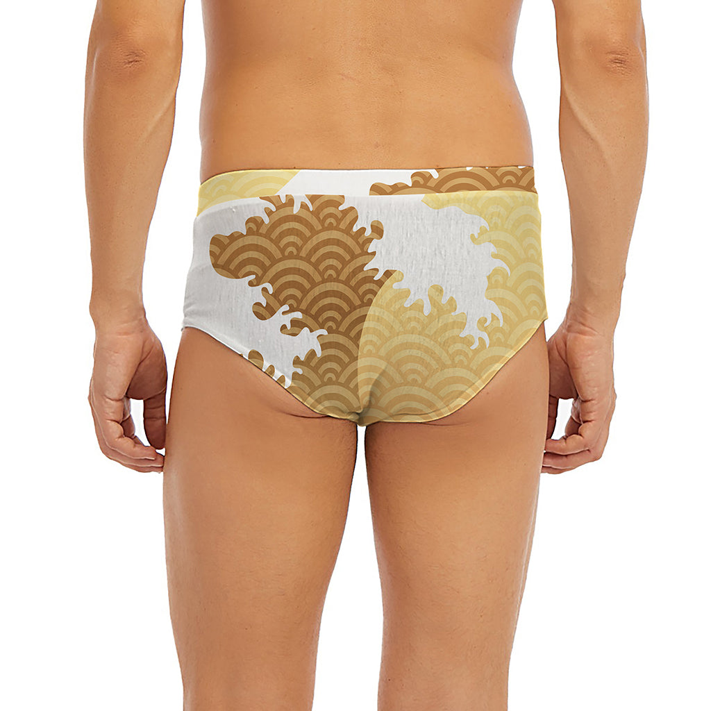 Golden Kanagawa Wave Print Men's Briefs