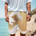 Golden Kanagawa Wave Print Men's Cargo Shorts