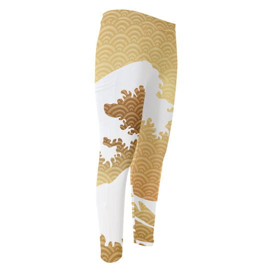 Golden Kanagawa Wave Print Men's Compression Pants