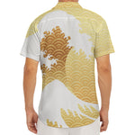 Golden Kanagawa Wave Print Men's Deep V-Neck Shirt