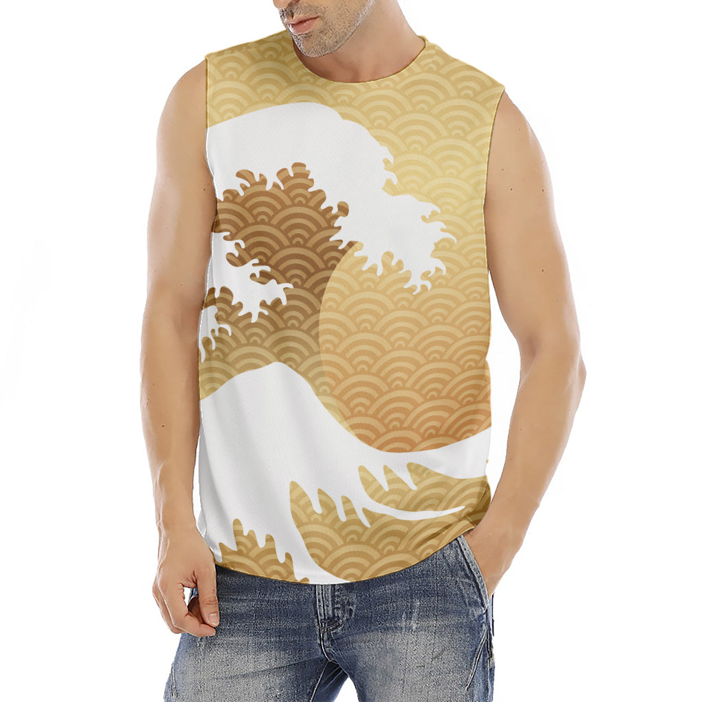 Golden Kanagawa Wave Print Men's Fitness Tank Top