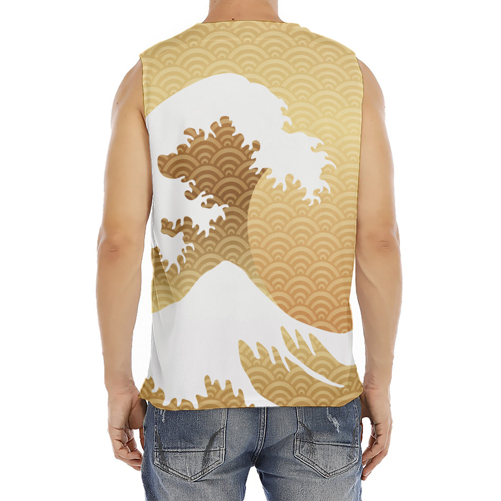 Golden Kanagawa Wave Print Men's Fitness Tank Top