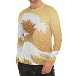 Golden Kanagawa Wave Print Men's Long Sleeve Rash Guard