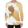 Golden Kanagawa Wave Print Men's Long Sleeve T-Shirt