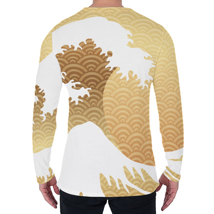 Golden Kanagawa Wave Print Men's Long Sleeve T-Shirt