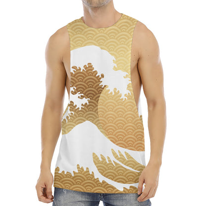 Golden Kanagawa Wave Print Men's Muscle Tank Top