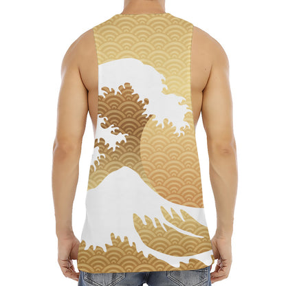 Golden Kanagawa Wave Print Men's Muscle Tank Top