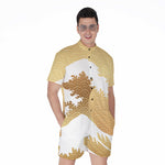 Golden Kanagawa Wave Print Men's Rompers