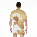 Golden Kanagawa Wave Print Men's Rompers