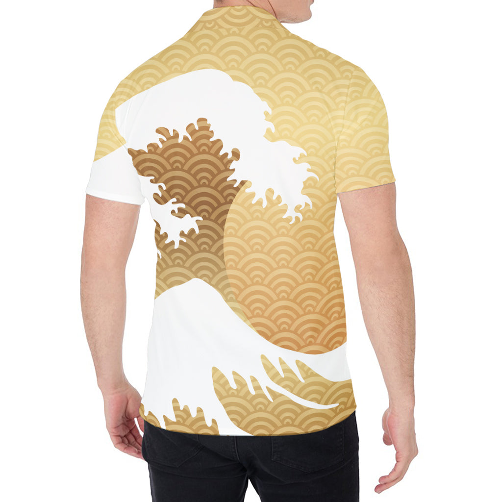 Golden Kanagawa Wave Print Men's Shirt