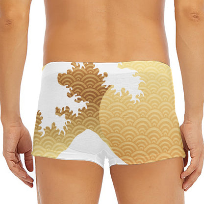 Golden Kanagawa Wave Print Men's Short Boxer Briefs