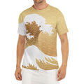 Golden Kanagawa Wave Print Men's Short Sleeve Rash Guard