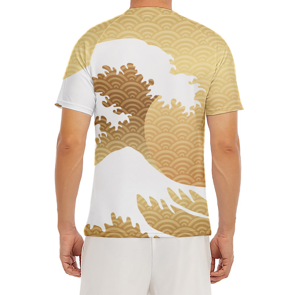Golden Kanagawa Wave Print Men's Short Sleeve Rash Guard