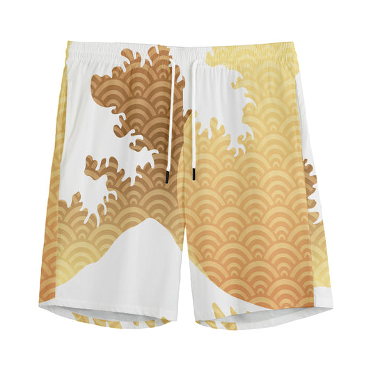 Golden Kanagawa Wave Print Men's Sports Shorts