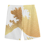 Golden Kanagawa Wave Print Men's Sports Shorts