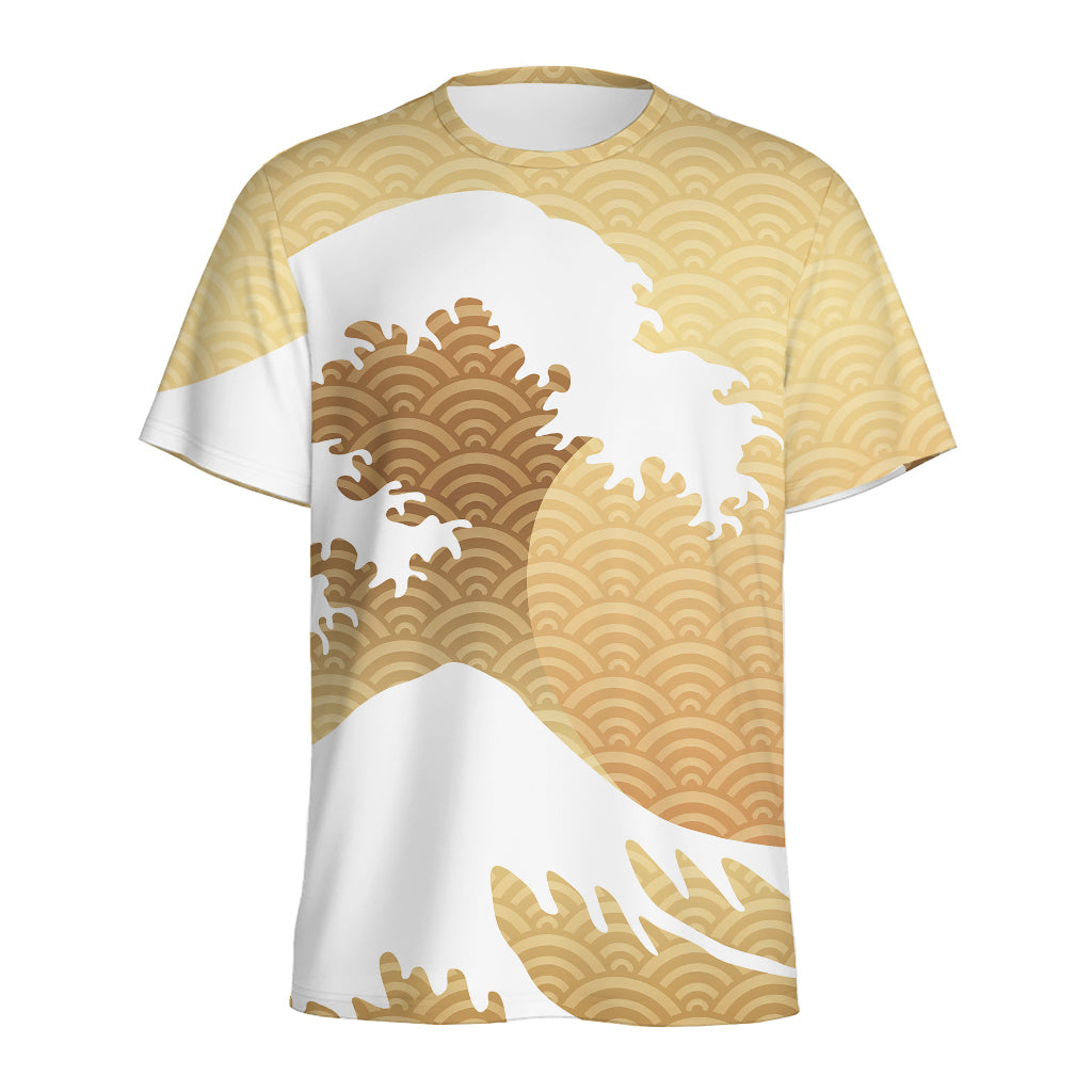 Golden Kanagawa Wave Print Men's Sports T-Shirt