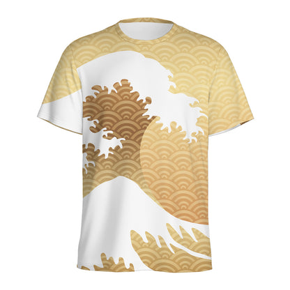 Golden Kanagawa Wave Print Men's Sports T-Shirt
