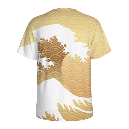 Golden Kanagawa Wave Print Men's Sports T-Shirt