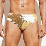 Golden Kanagawa Wave Print Men's Swim Briefs
