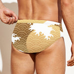 Golden Kanagawa Wave Print Men's Swim Briefs