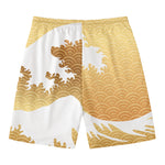 Golden Kanagawa Wave Print Men's Swim Trunks