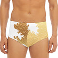 Golden Kanagawa Wave Print Men's Triangle Swim Briefs
