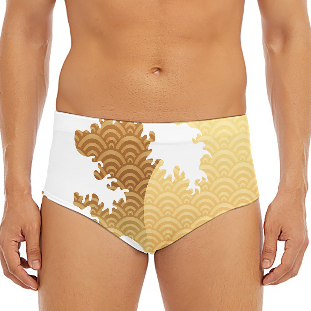 Golden Kanagawa Wave Print Men's Triangle Swim Briefs