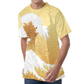 Golden Kanagawa Wave Print Men's Velvet T-Shirt