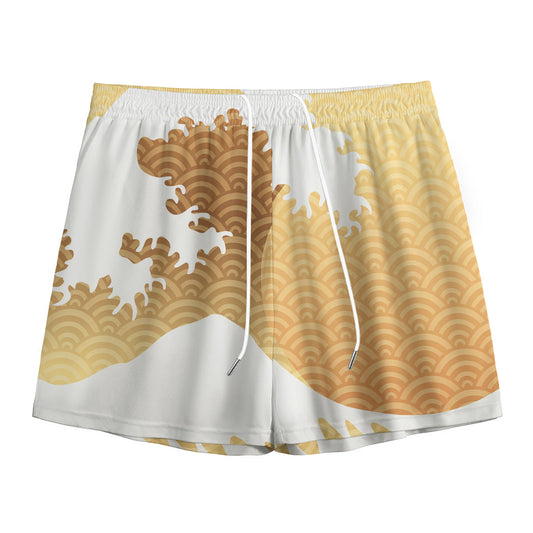 Golden Kanagawa Wave Print Mesh Shorts