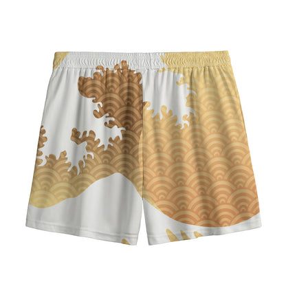 Golden Kanagawa Wave Print Mesh Shorts